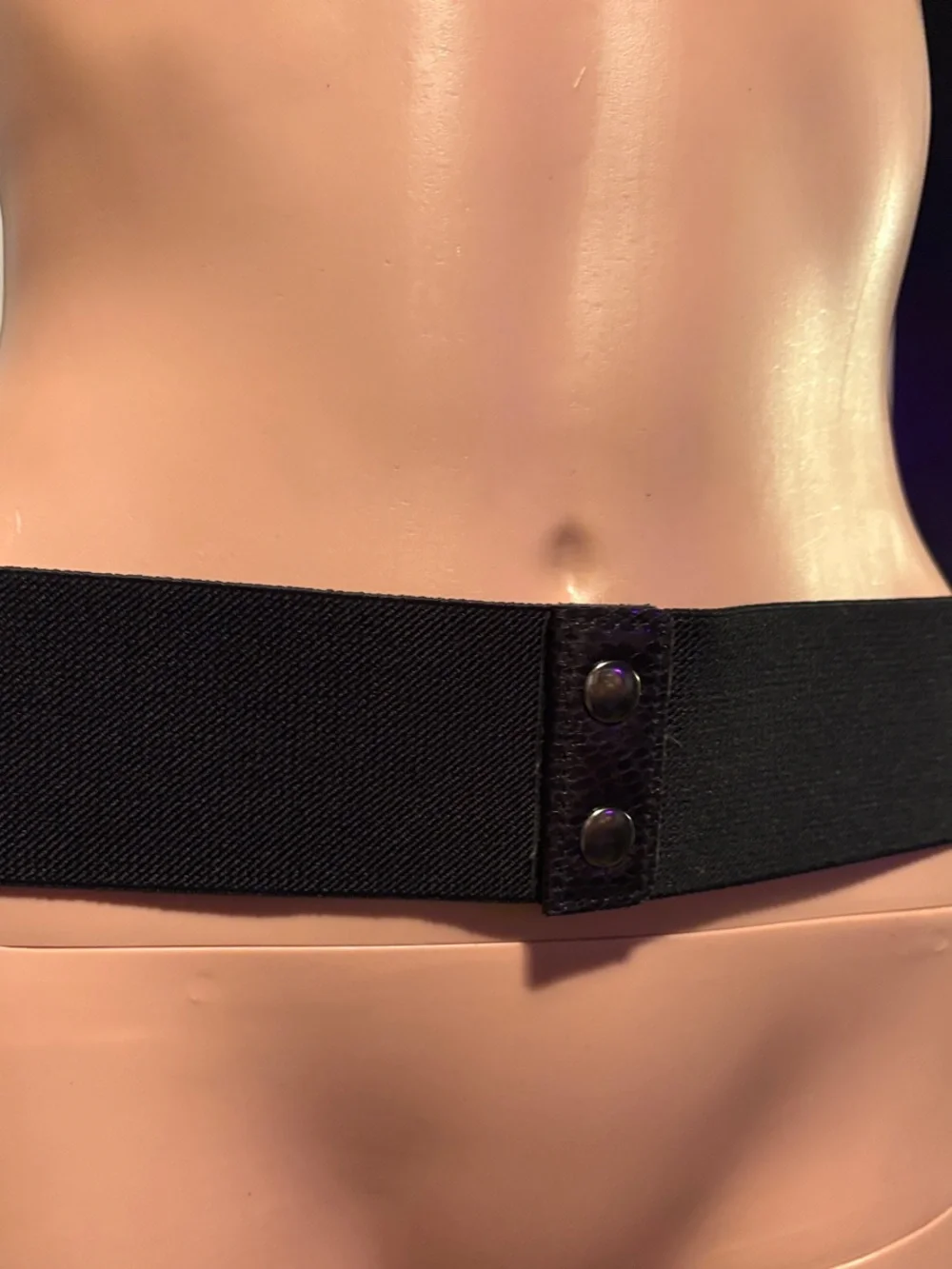 Vintage Black Wide Elastic Belt with Snaps & Metal Detail Large/34 Inch Waist